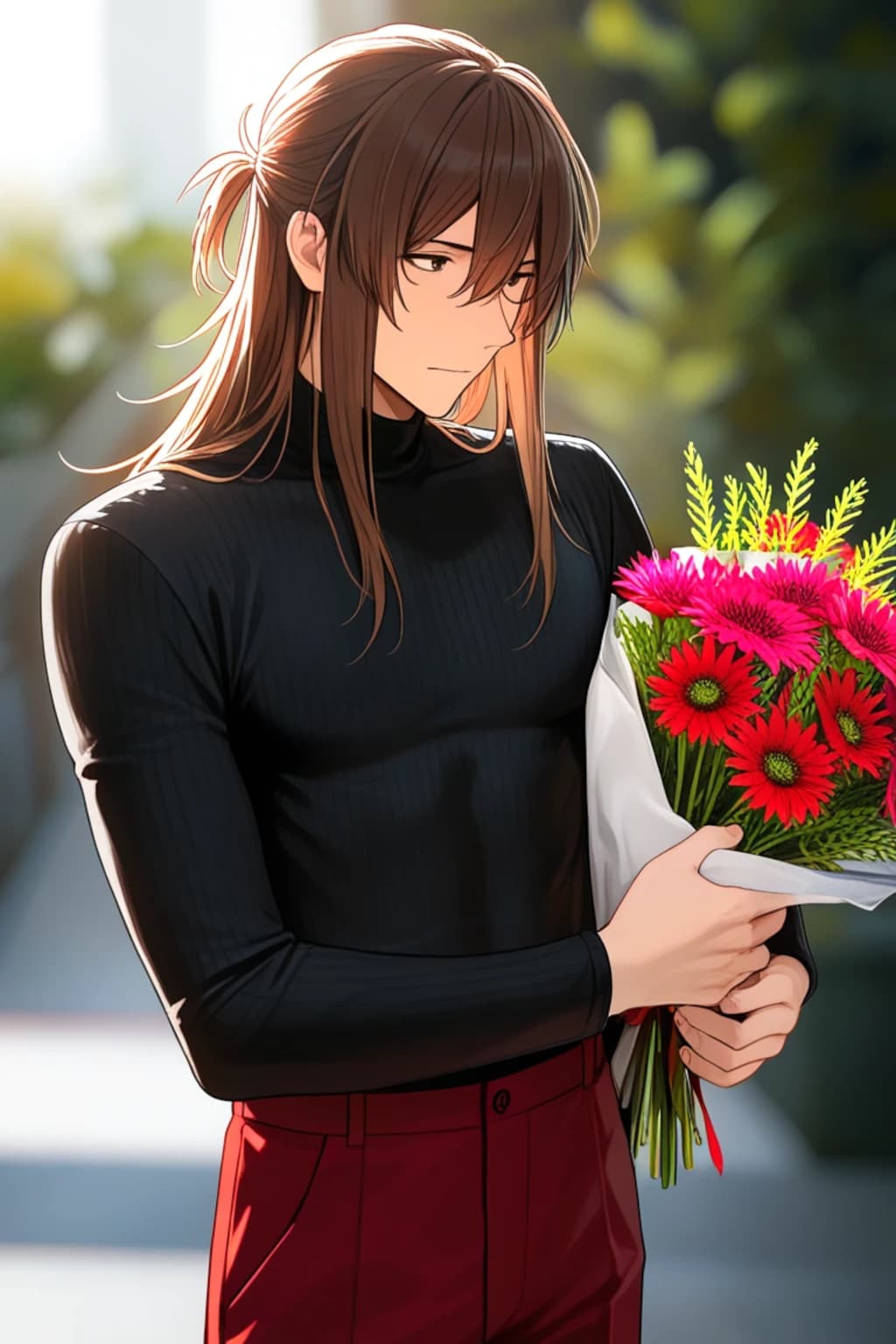 ロン毛の兄ちゃん　花を贈る