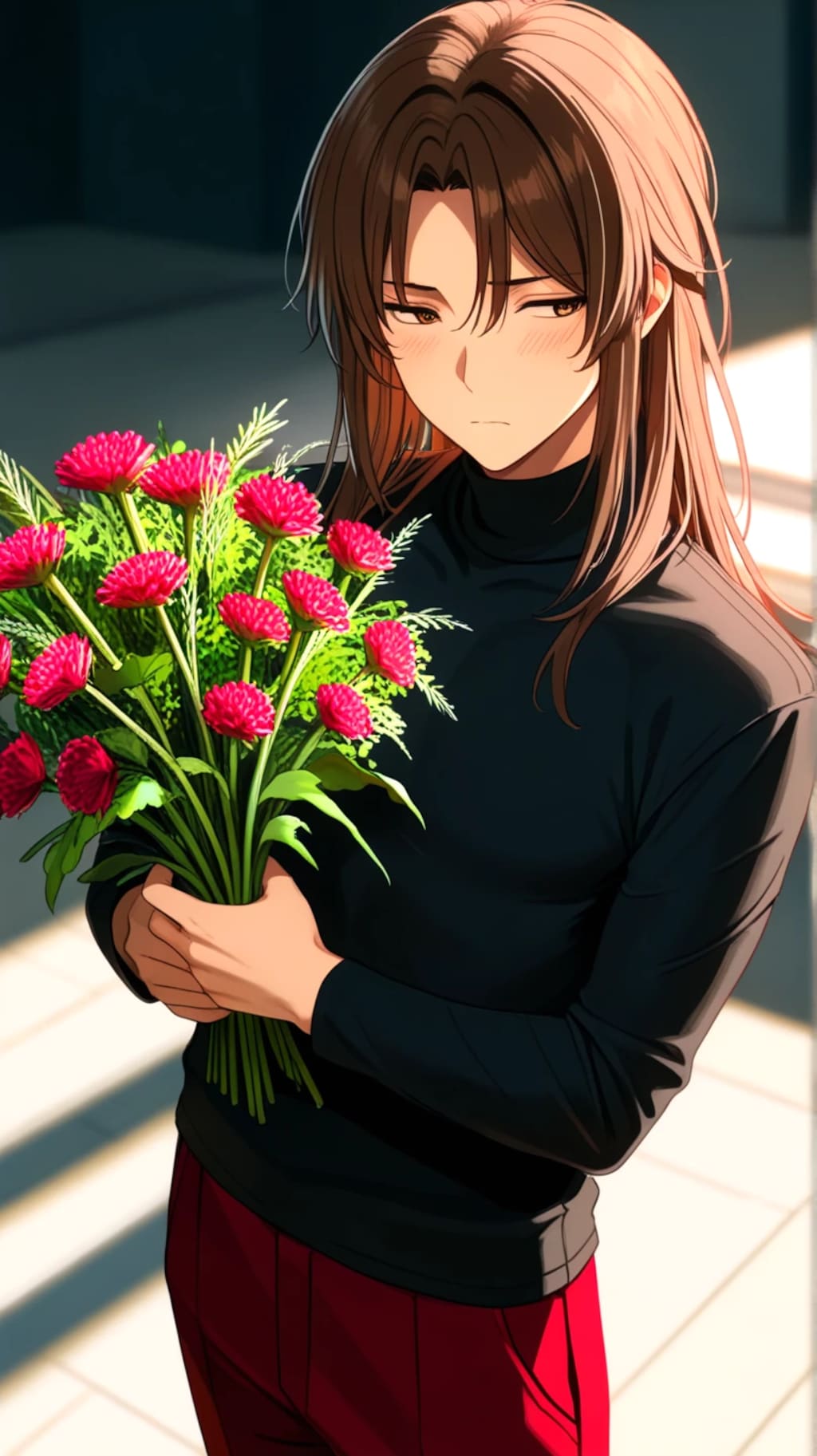 ロン毛の兄ちゃん　花を贈る