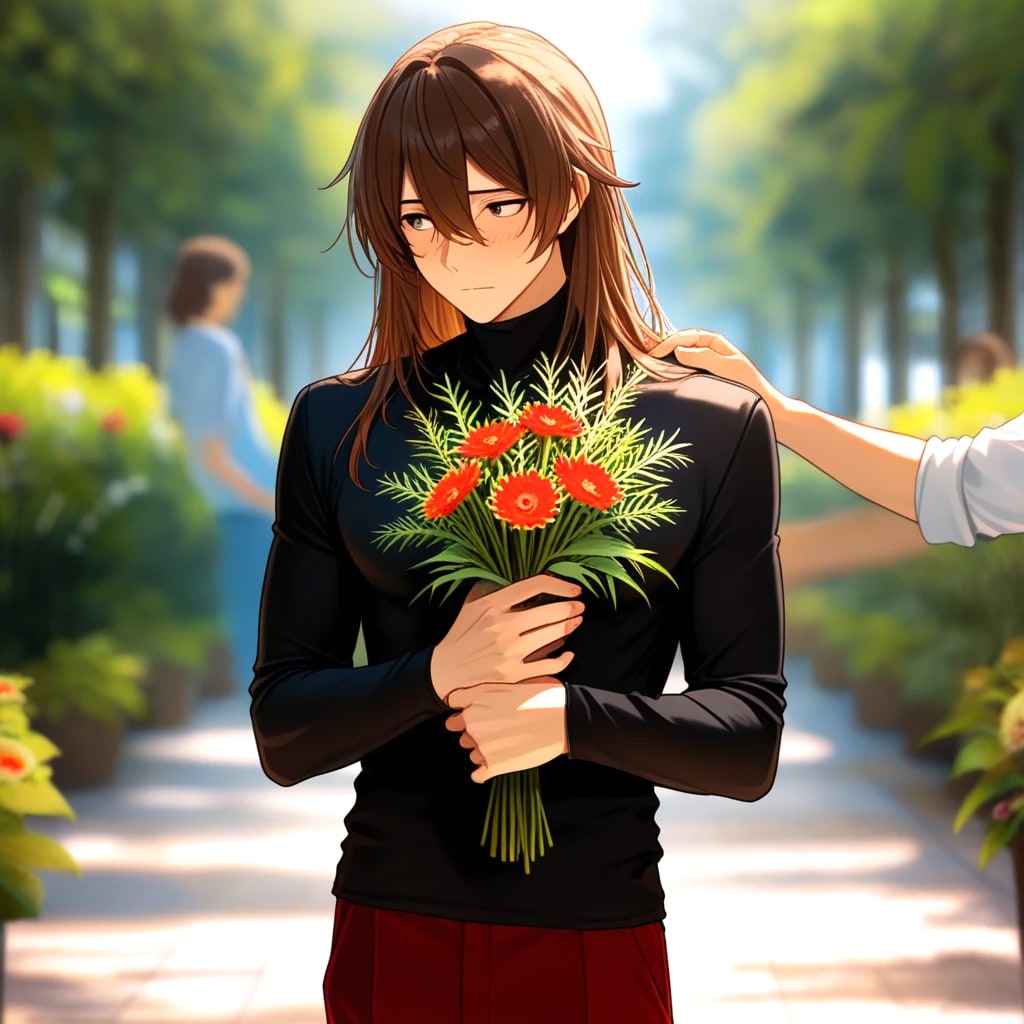 ロン毛の兄ちゃん　花を贈る | の人気AIイラスト・グラビア