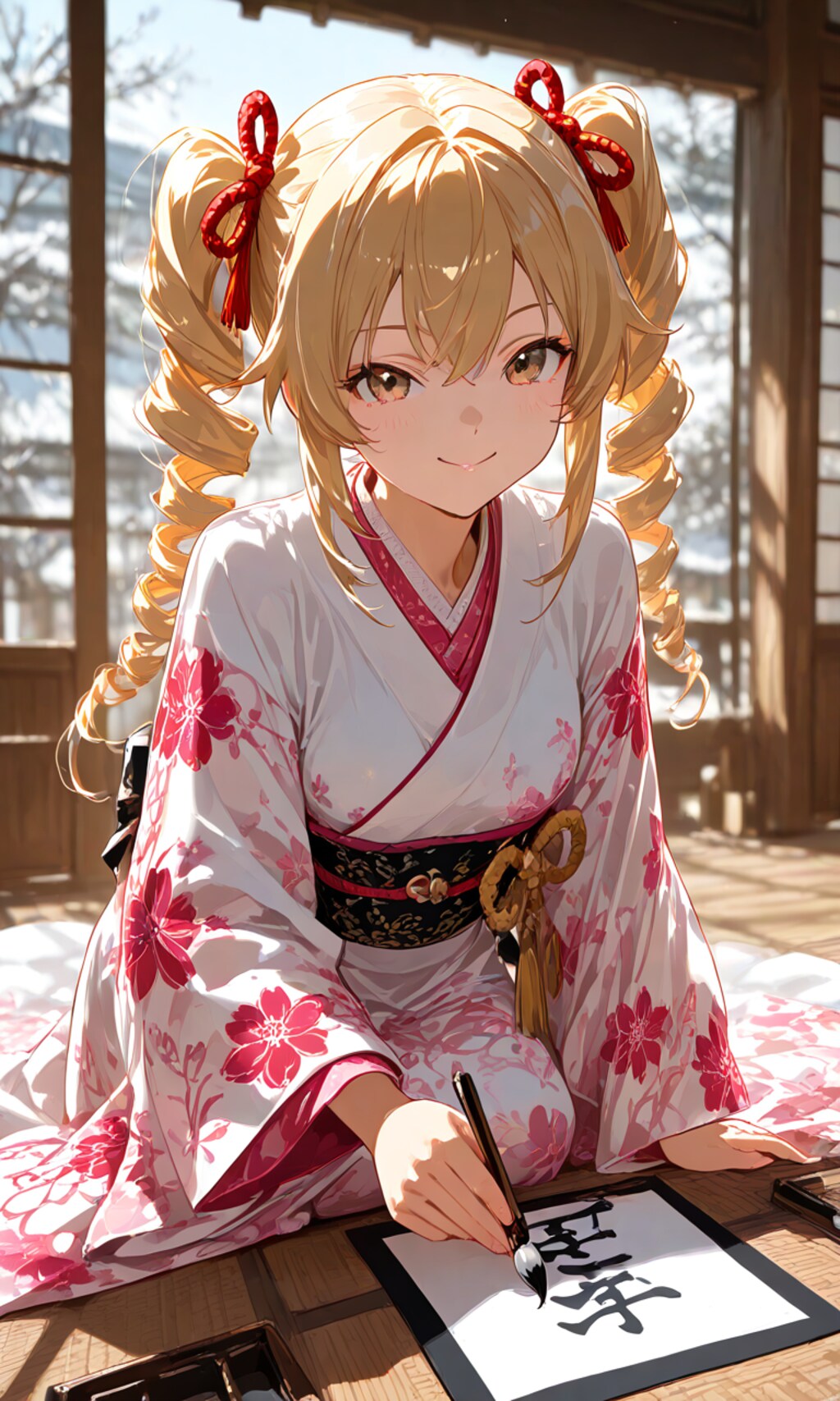 お嬢様の書初め