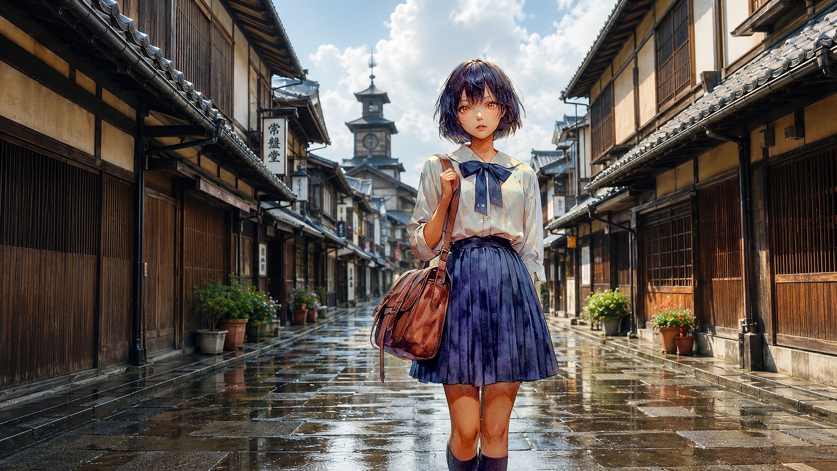 街と水たまり、少女270 | の人気AIイラスト・グラビア