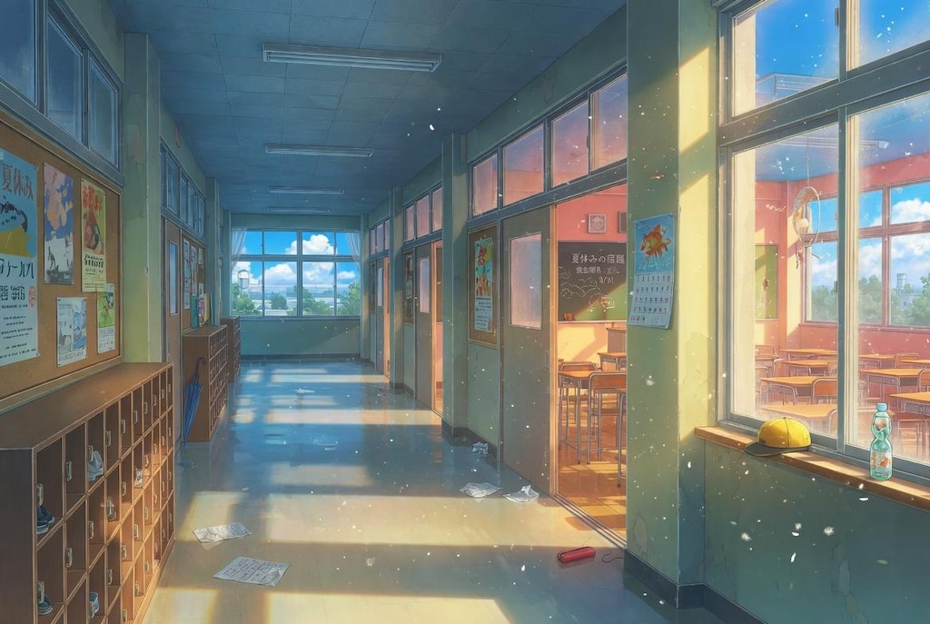 放課後の廊下で（AI画像合成習作）