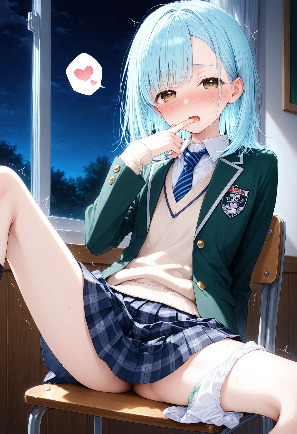 青髪 制服片足パンツ