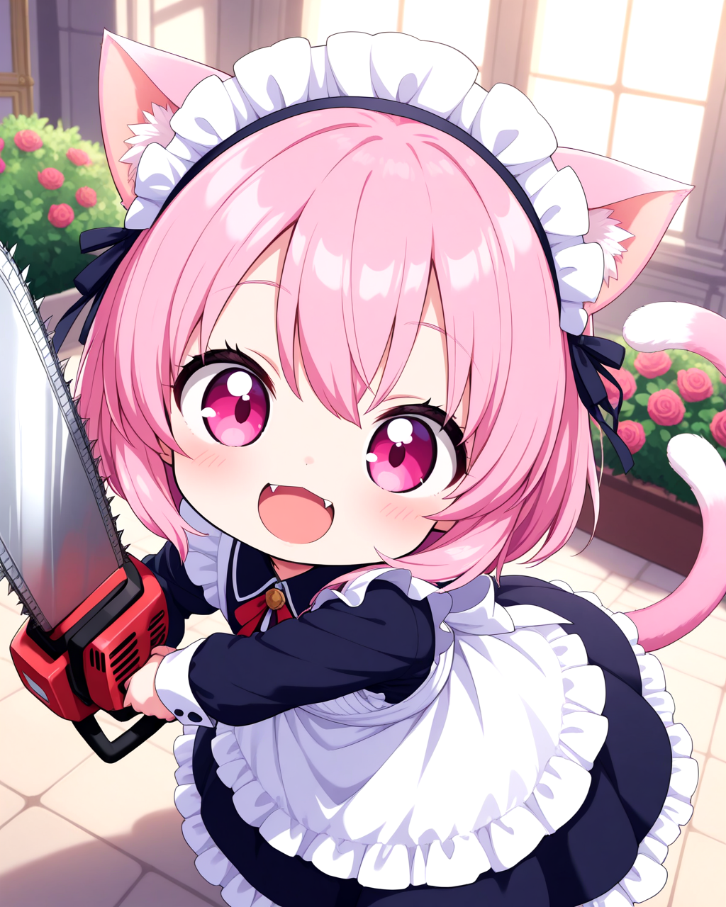 さぁ、薔薇の手入れをするにゃん♡