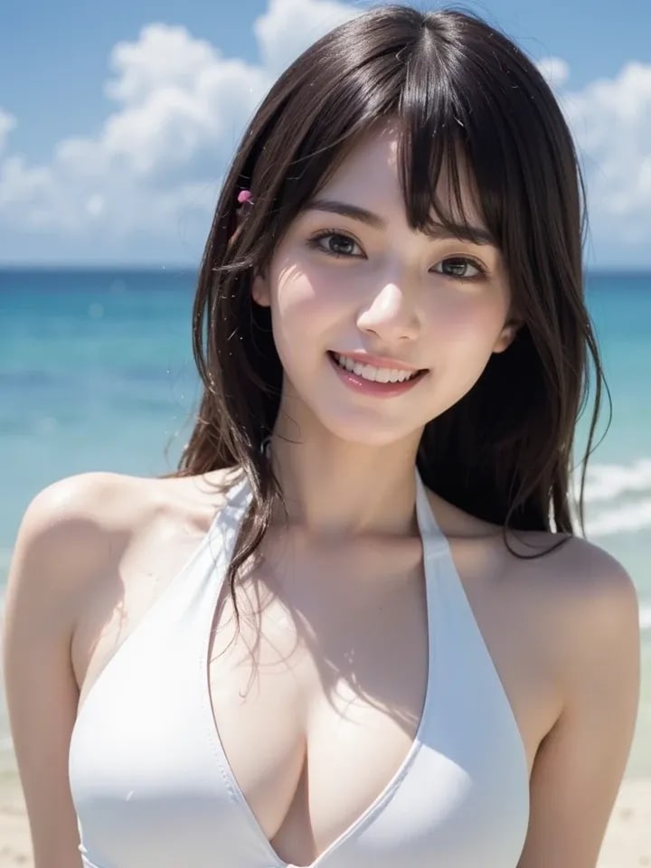 夏の海と白い水着の彼女