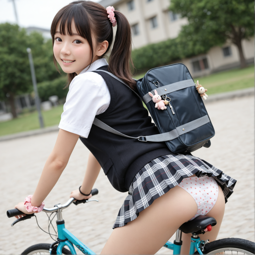自転車通学　いちごのパンティ編