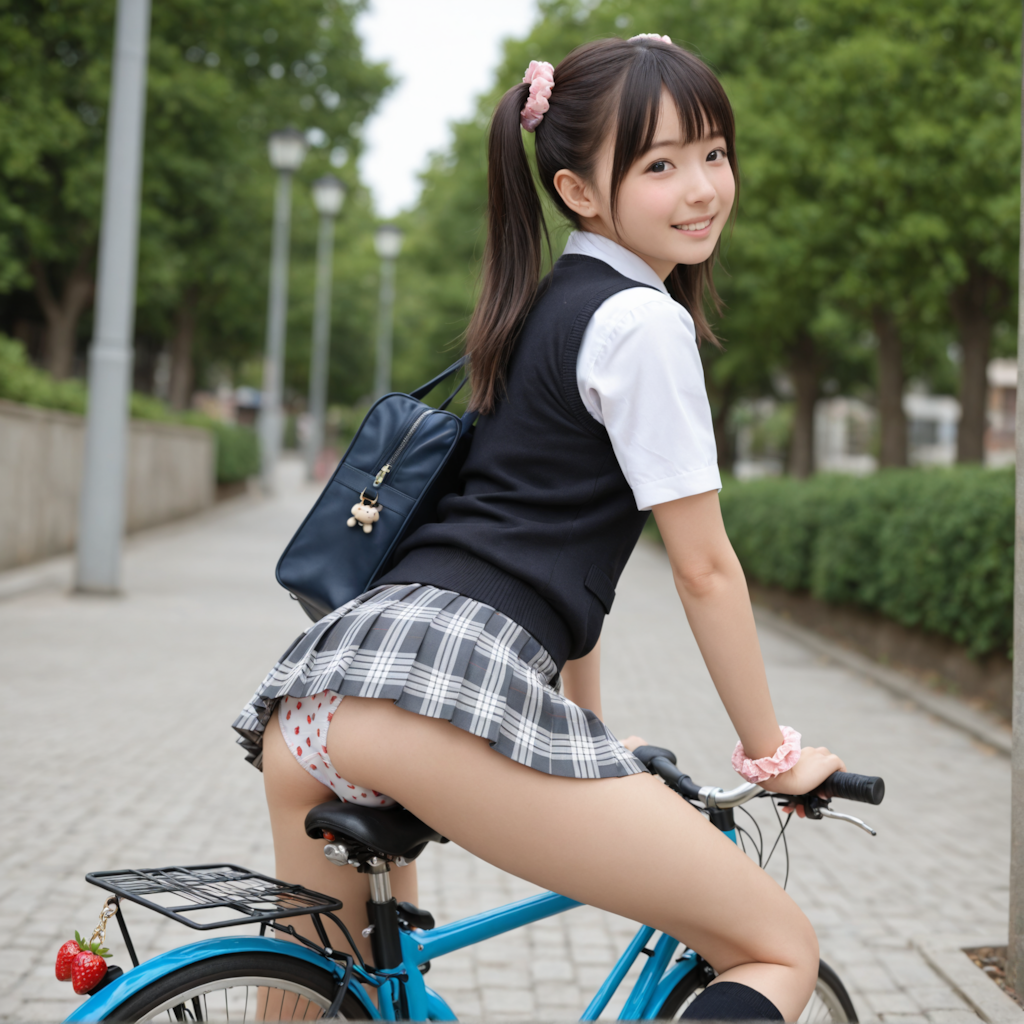 自転車通学　いちごのパンティ編