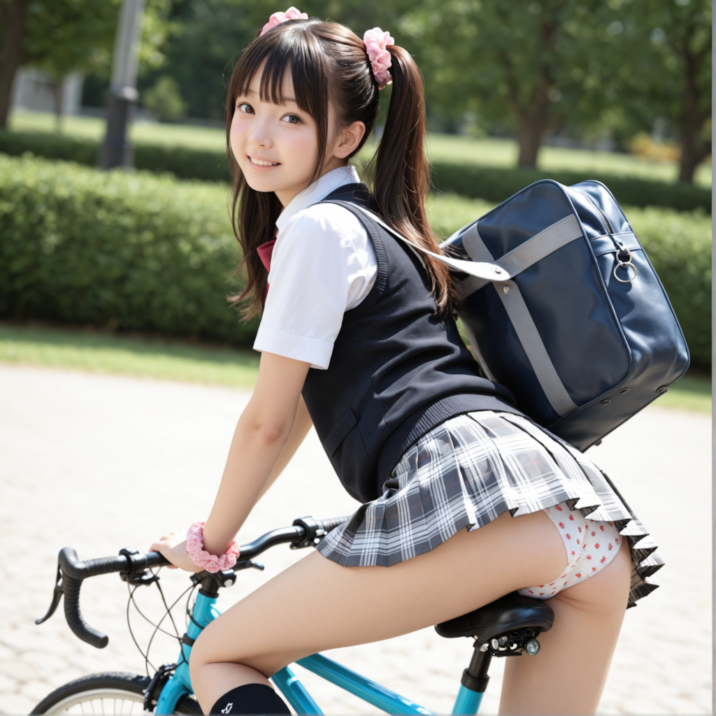 自転車通学　いちごのパンティ編