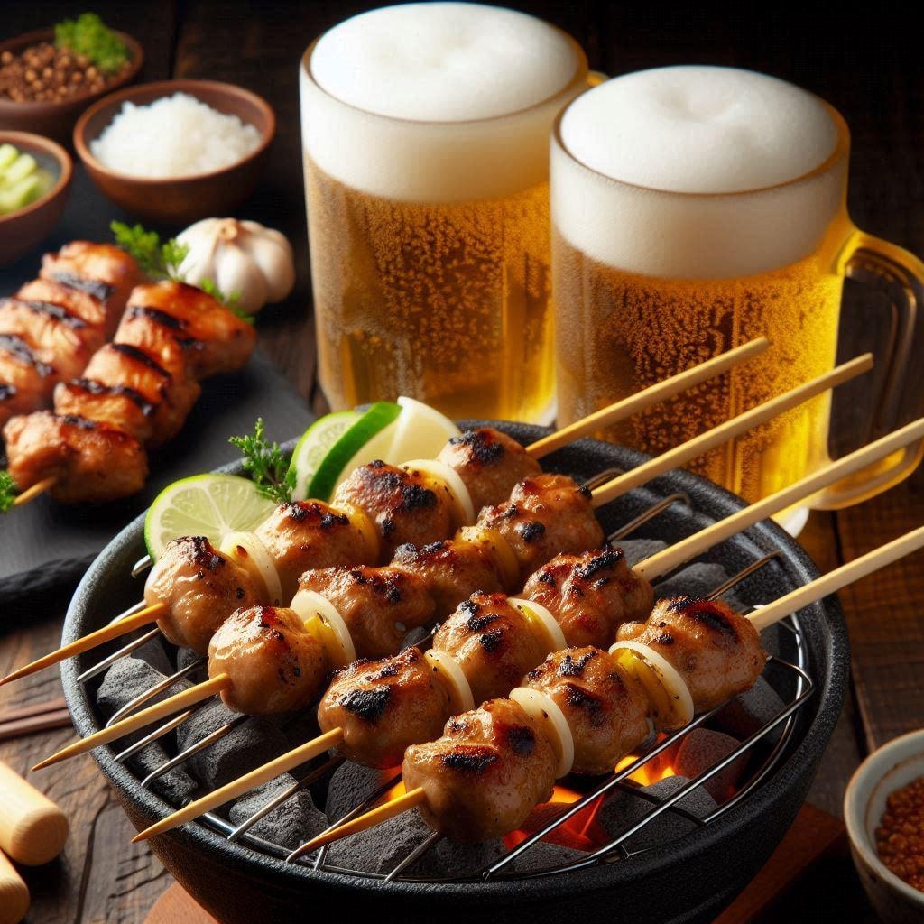 焼き鳥と泡の出るヤツ