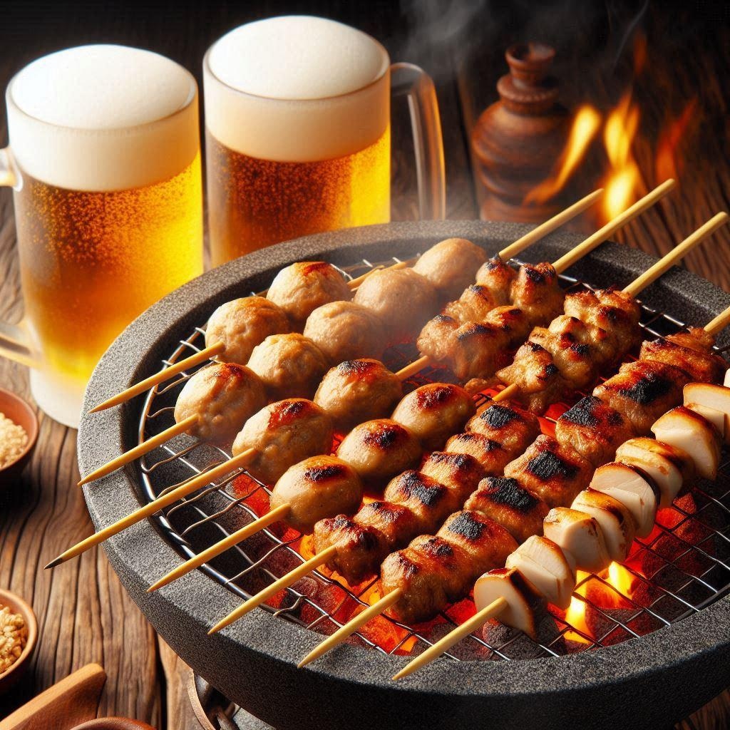 焼き鳥と泡の出るヤツ