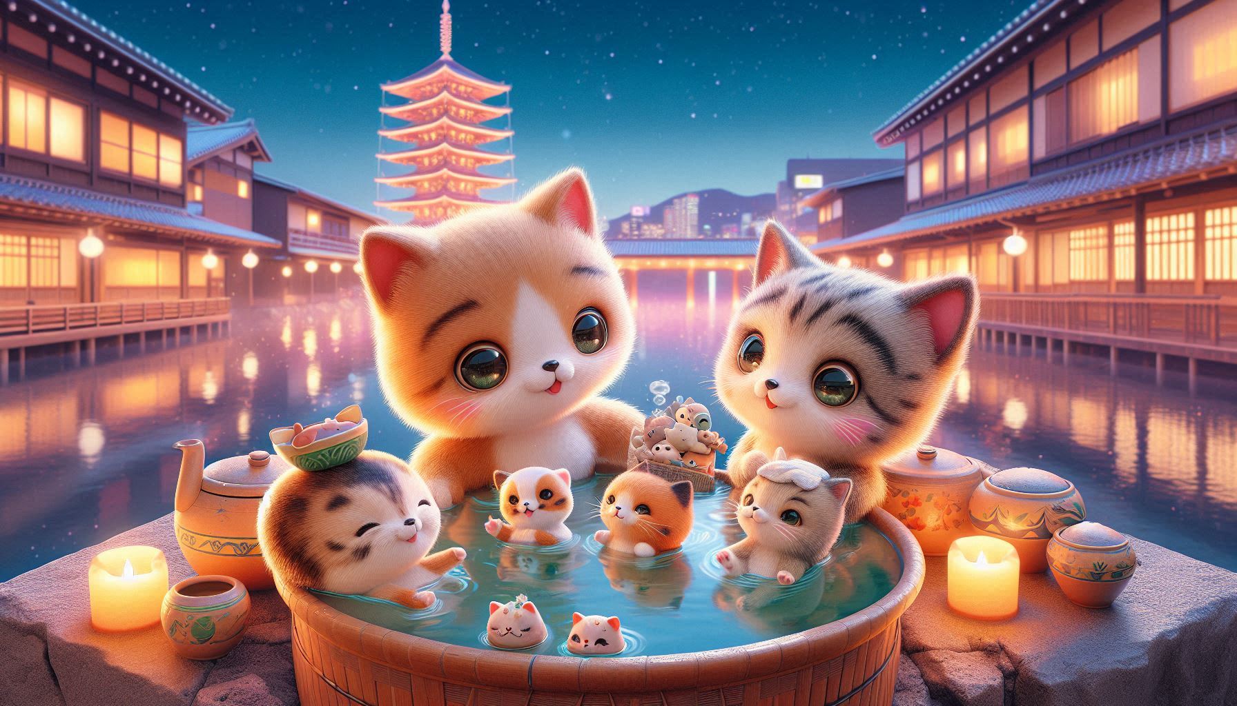 ４アニマル温泉旅行 | の人気AIイラスト・グラビア