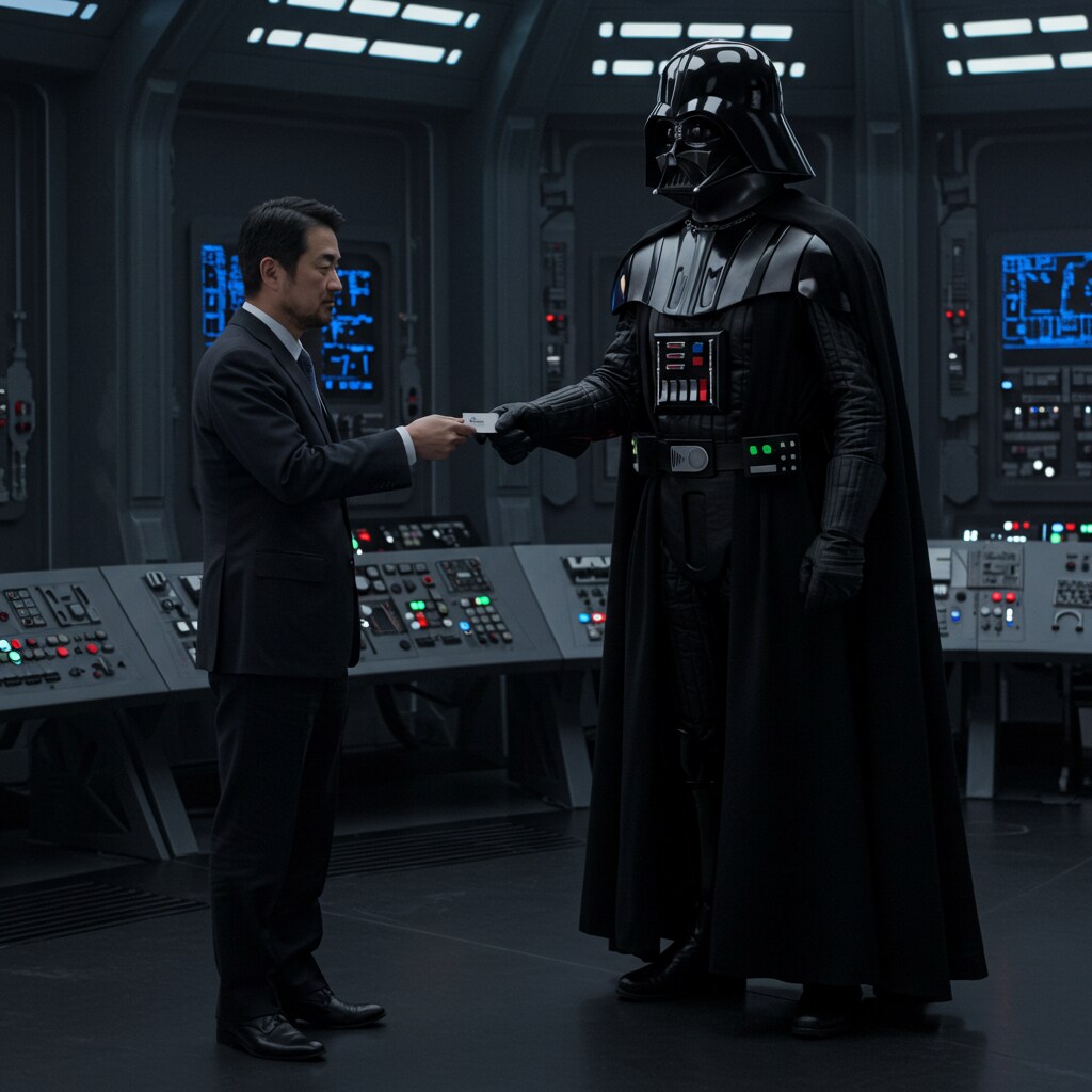ダースベイダーと名刺交換
