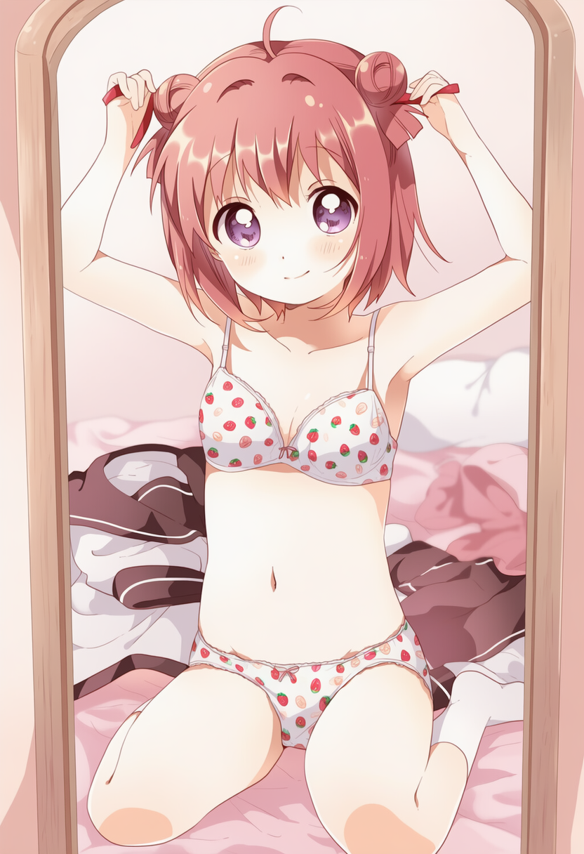 お団子を装着するあかりさん(主人公)