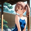 露天風呂に入るスク水サイドポニー女子 4枚目