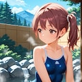 露天風呂に入るスク水サイドポニー女子 7枚目
