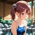 露天風呂に入るスク水サイドポニー女子 5枚目