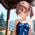 露天風呂に入るスク水サイドポニー女子 6枚目
