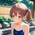 露天風呂に入るスク水サイドポニー女子 3枚目