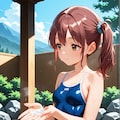 露天風呂に入るスク水サイドポニー女子 2枚目