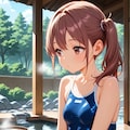 露天風呂に入るスク水サイドポニー女子 10枚目