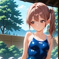 露天風呂に入るスク水サイドポニー女子 9枚目