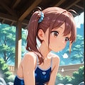 露天風呂に入るスク水サイドポニー女子 8枚目