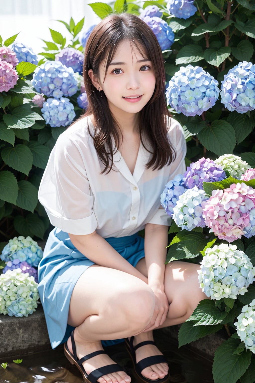 アジサイと雨が似合う女性