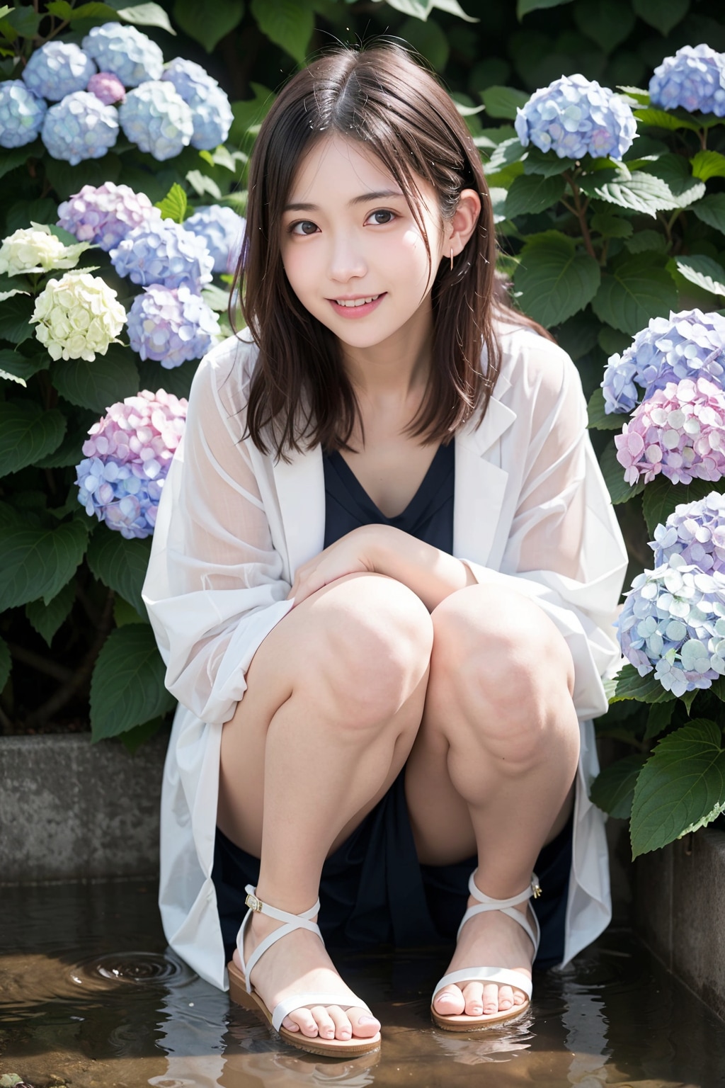 アジサイと雨が似合う女性