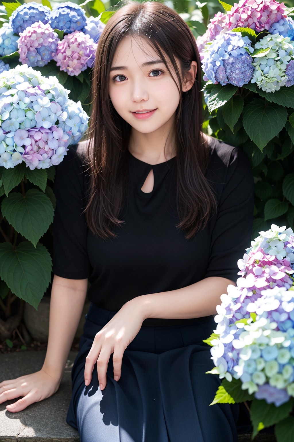 アジサイと雨が似合う女性