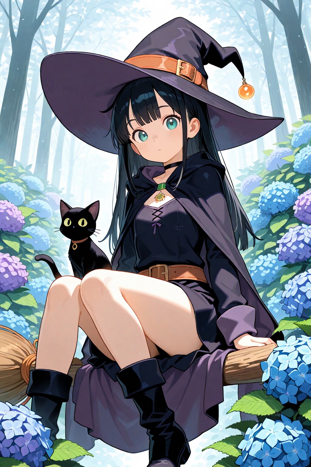 魔女と黒猫と紫陽花