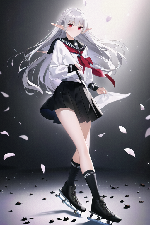 スケートをするエルフさん