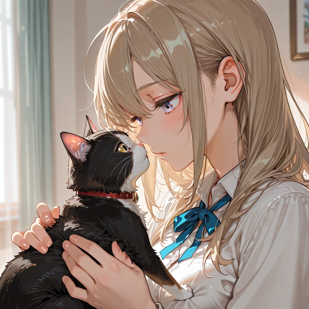 女の子と猫