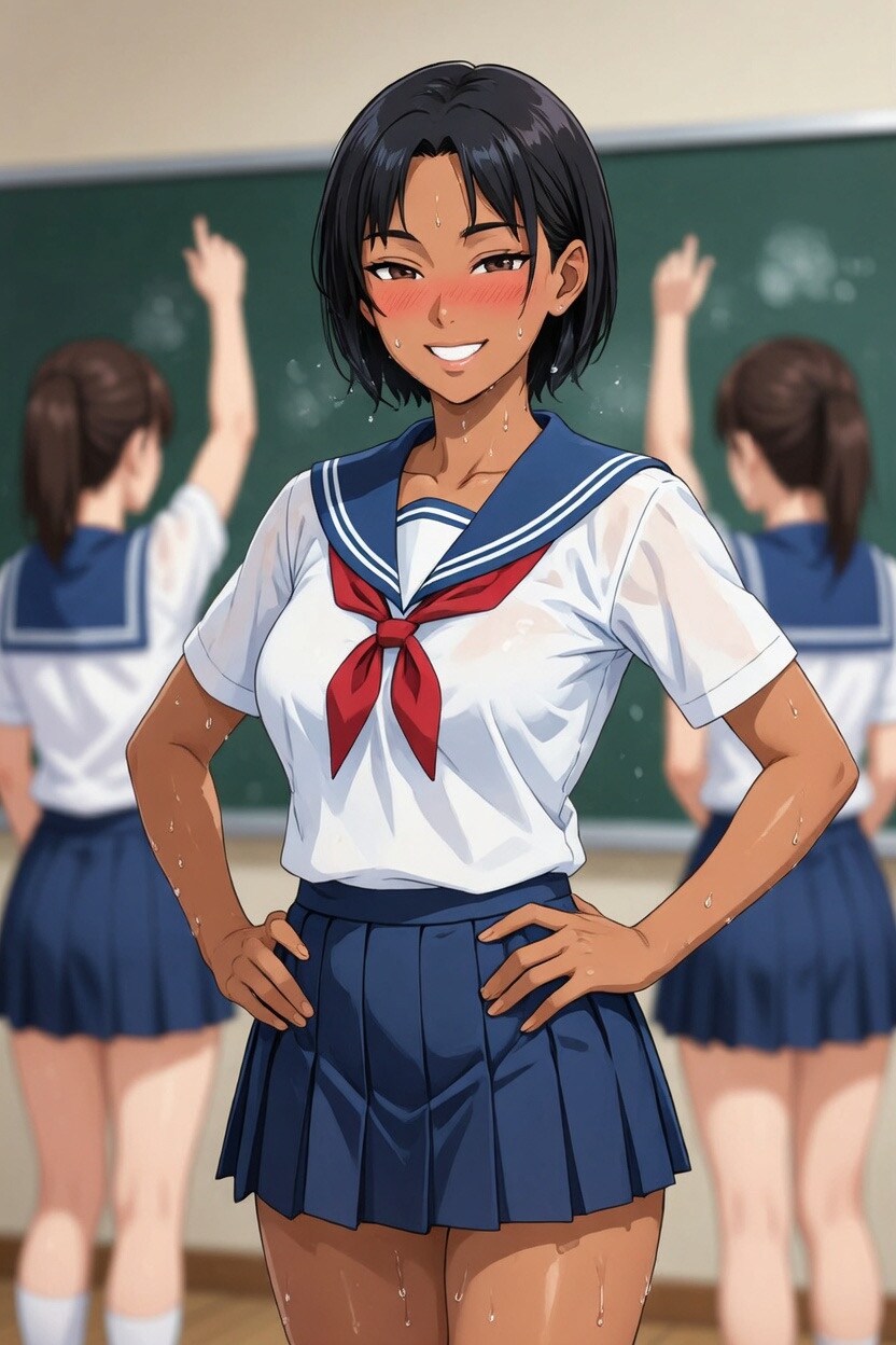 セーラー服を着た日焼け女子