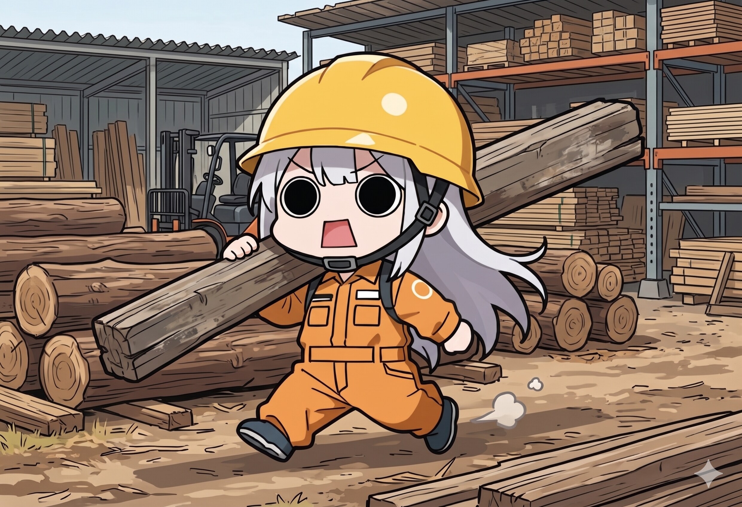 古材を運ぶえらいこっちゃ嬢