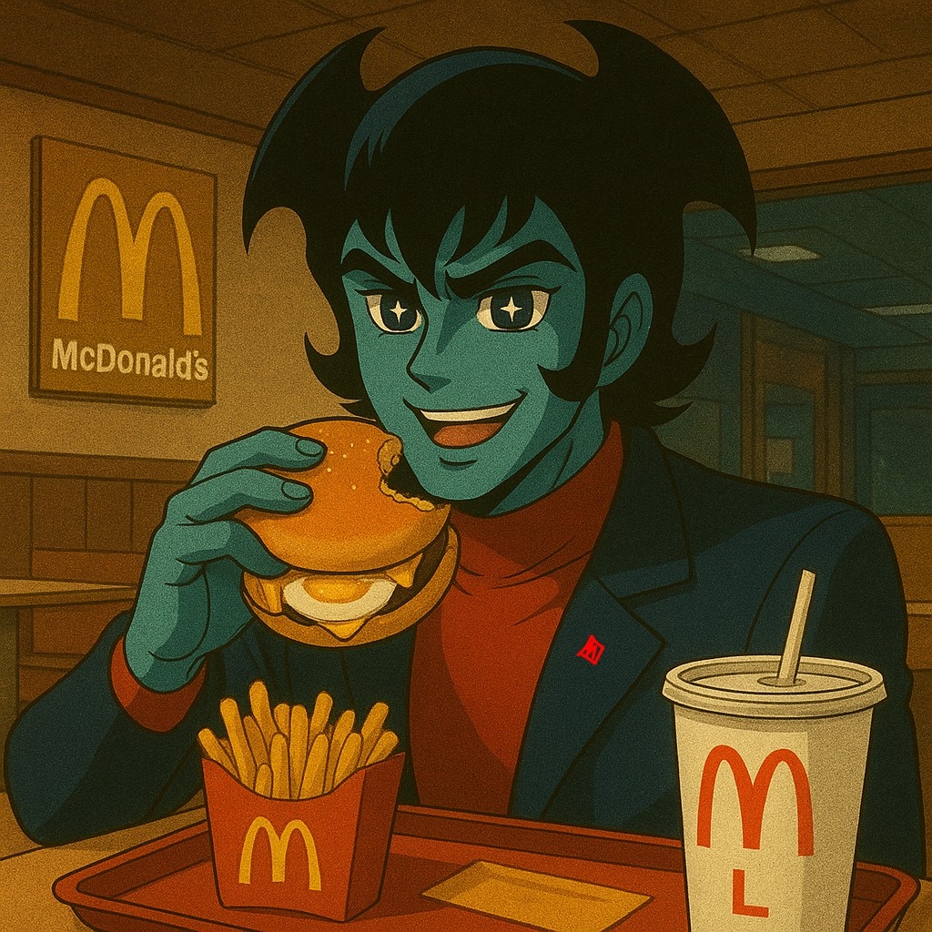 月見バーガーを食べる､わか .デビルマン？？