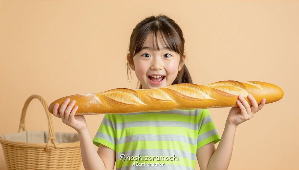 少女の発見、長すぎるパン - Girl discovers her bread is too long