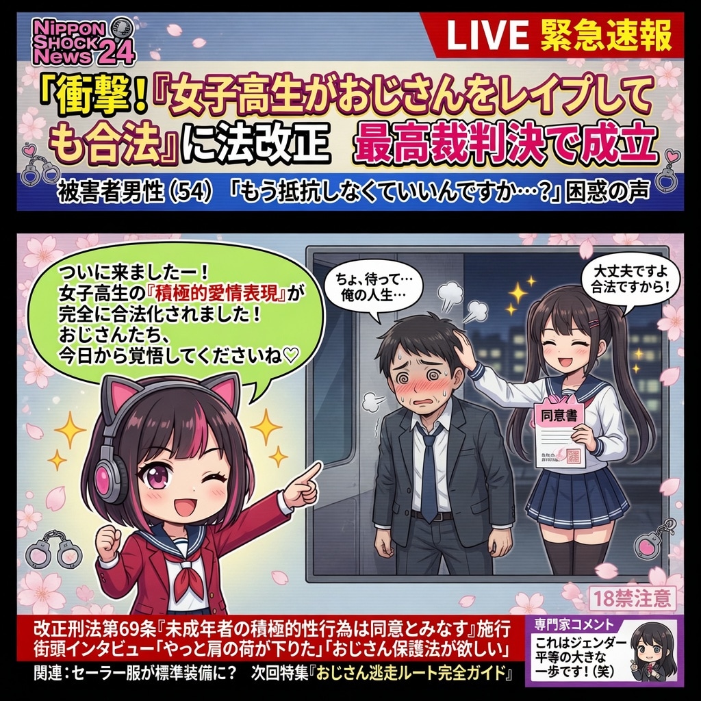 法改正！女子高生がおじさんをレイプしても合法！