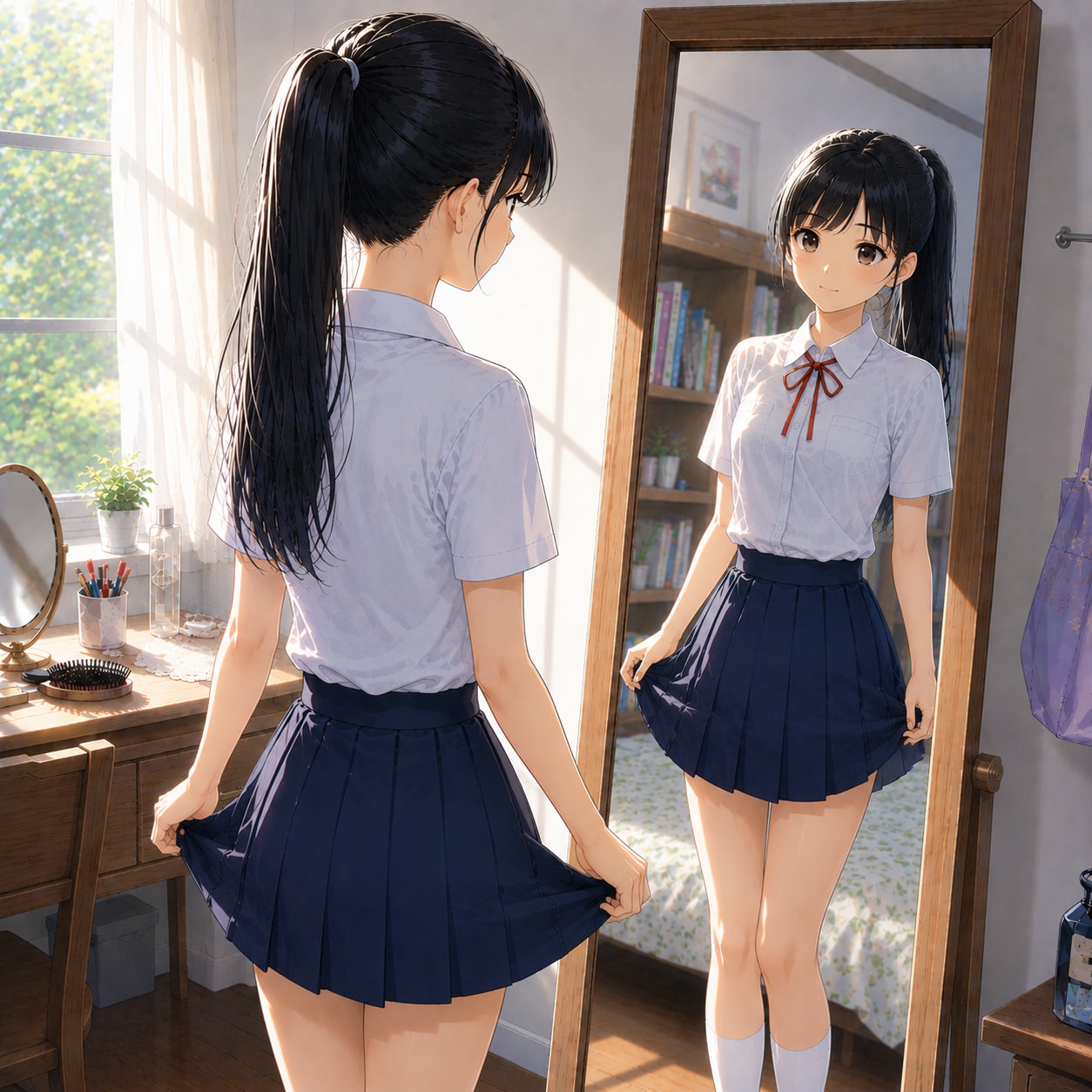 身支度する少女