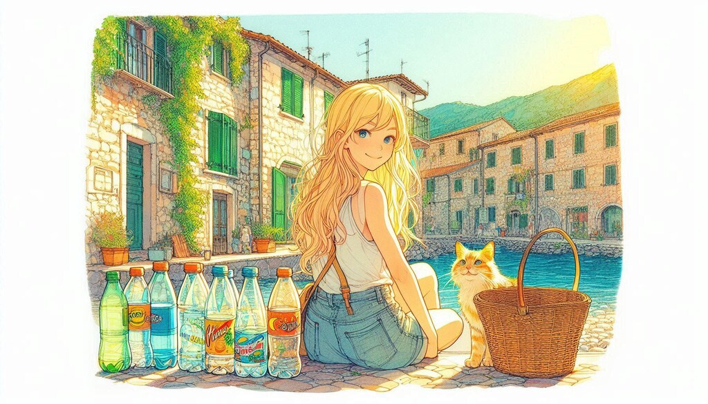 ヨーロッパの町並みと、ニャンコと私-DALLE編 (ニャンコと私②)