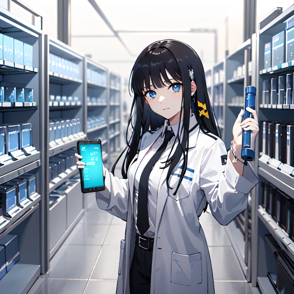 黒髪ロングで白衣の少女５０