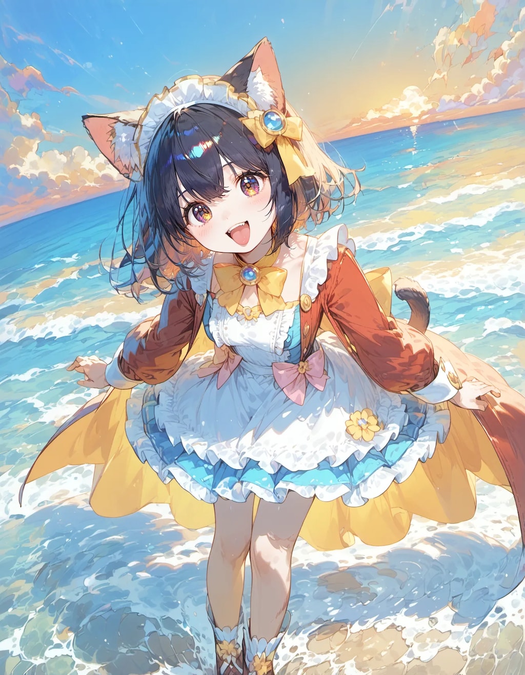 The Feline Serenade by the Twilight Waves