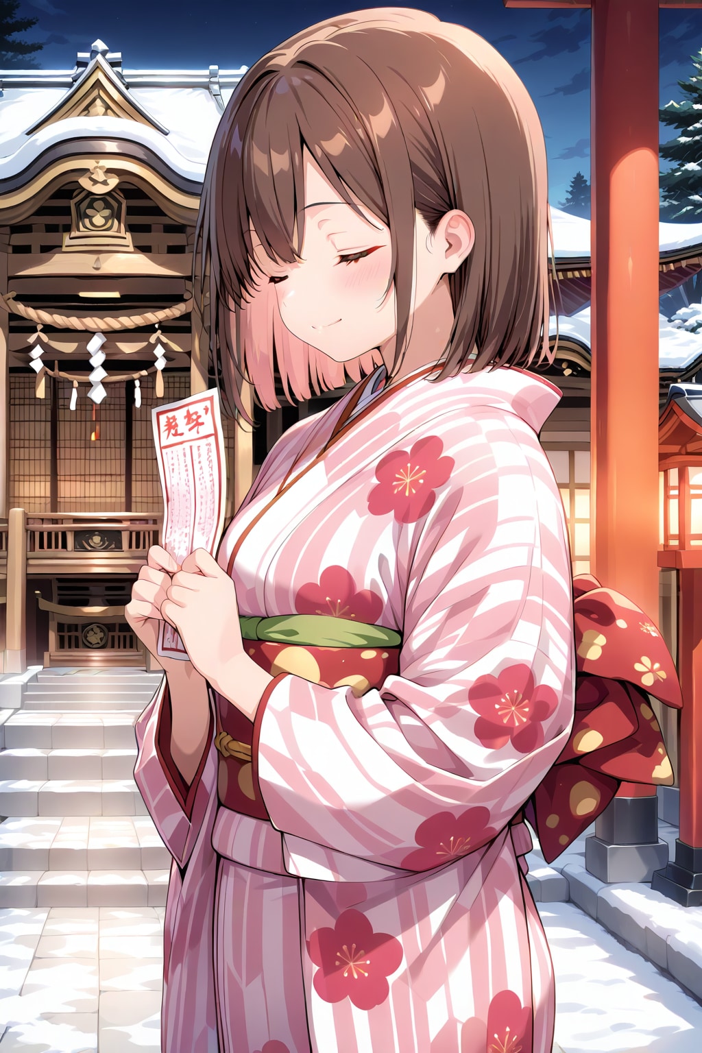 神社でおみくじを引いた架純さん | の人気AIイラスト・グラビア