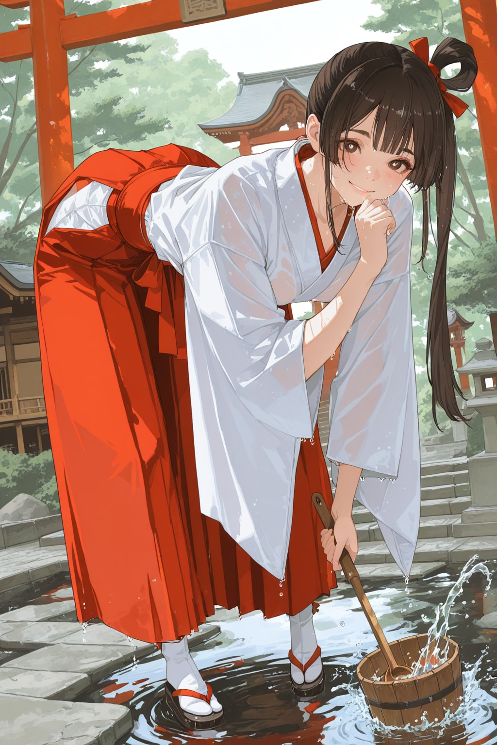 打ち水大作戦（？）巫女さん。