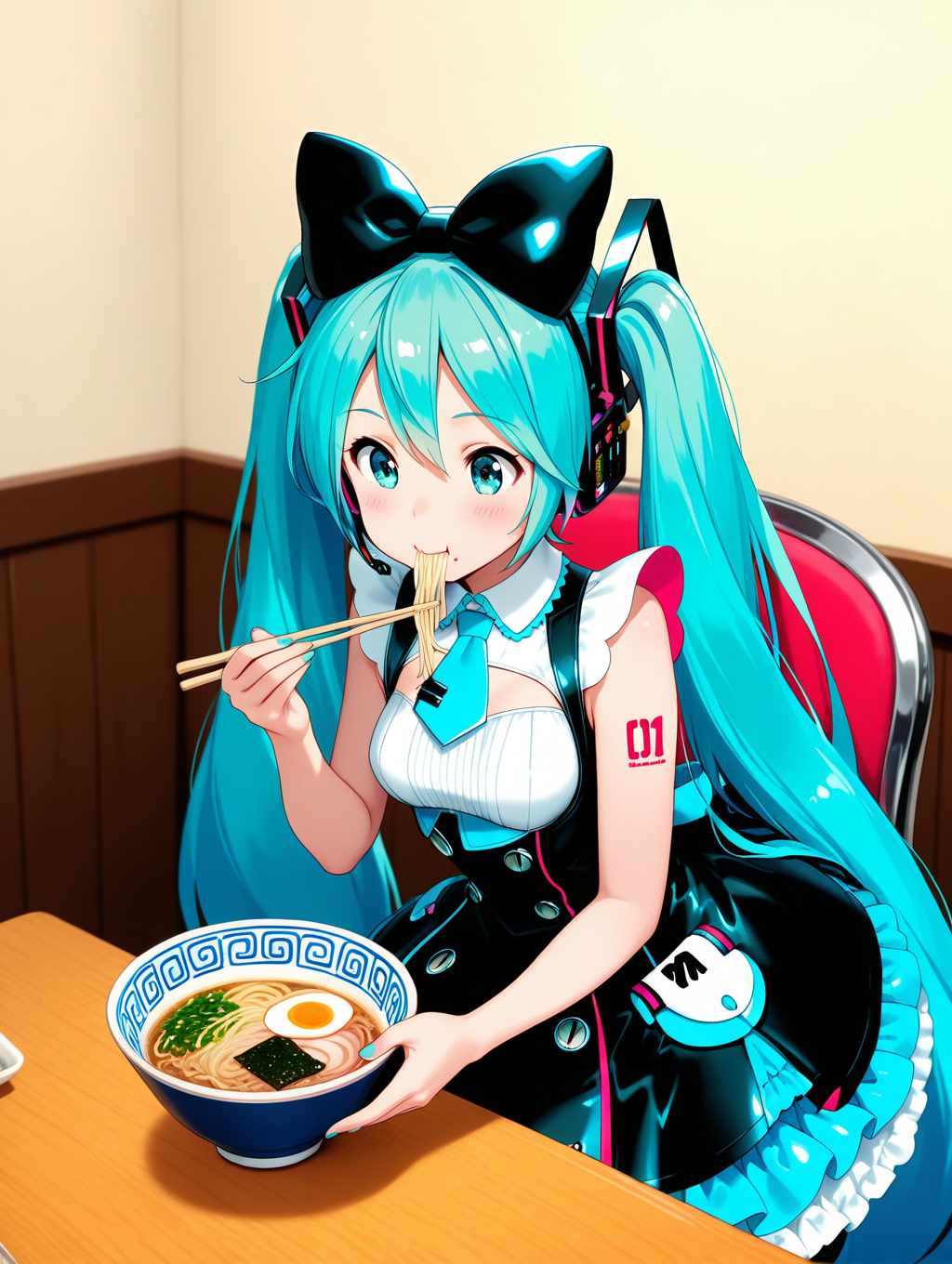ラーメンを食べる幕張ミクさん
