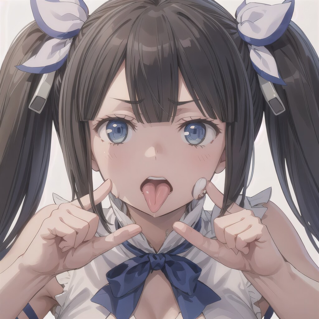 黒髪ツインテの舌出し少女