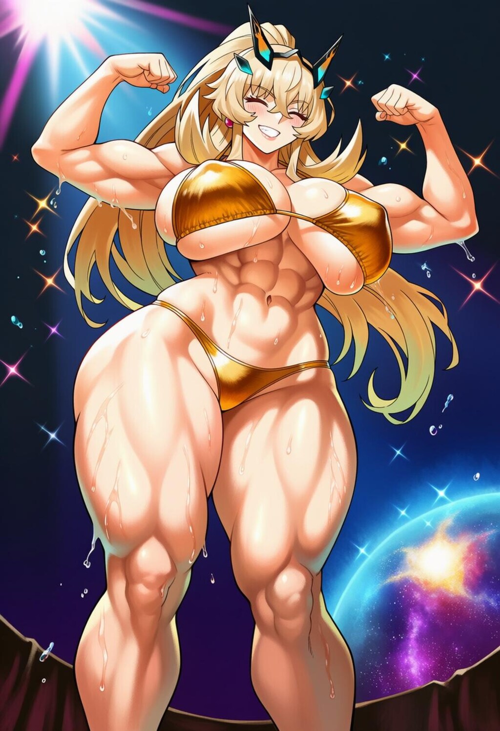 ボディビルポージングビキニコスプレ筋肉ボディビルダー人妻達