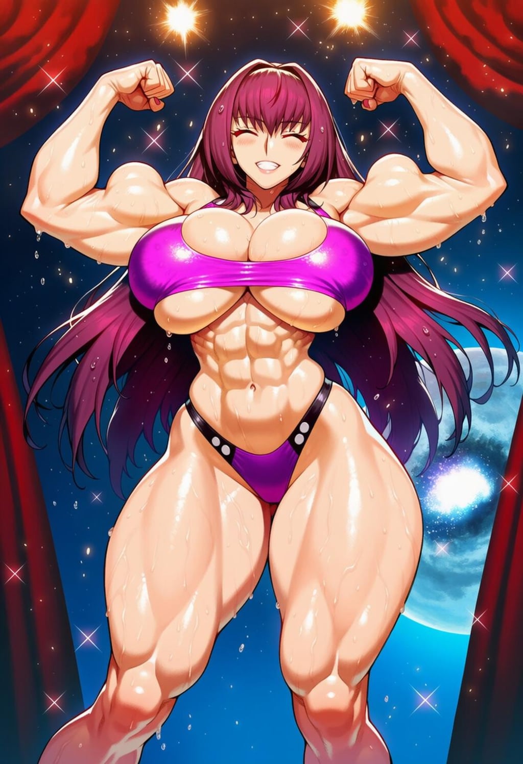 ボディビルポージングビキニコスプレ筋肉ボディビルダー人妻達