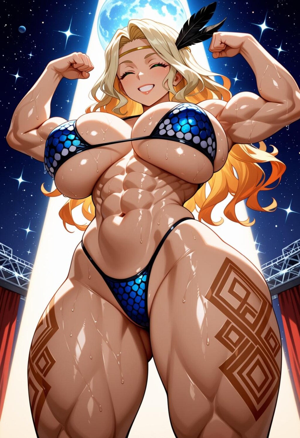 ボディビルポージングビキニコスプレ筋肉ボディビルダー人妻達