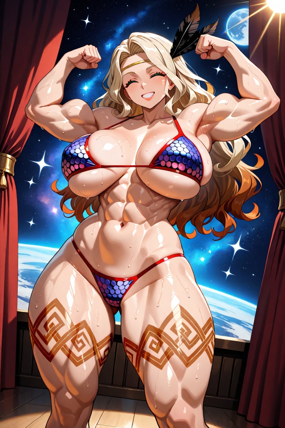 ボディビルポージングビキニコスプレ筋肉ボディビルダー人妻達