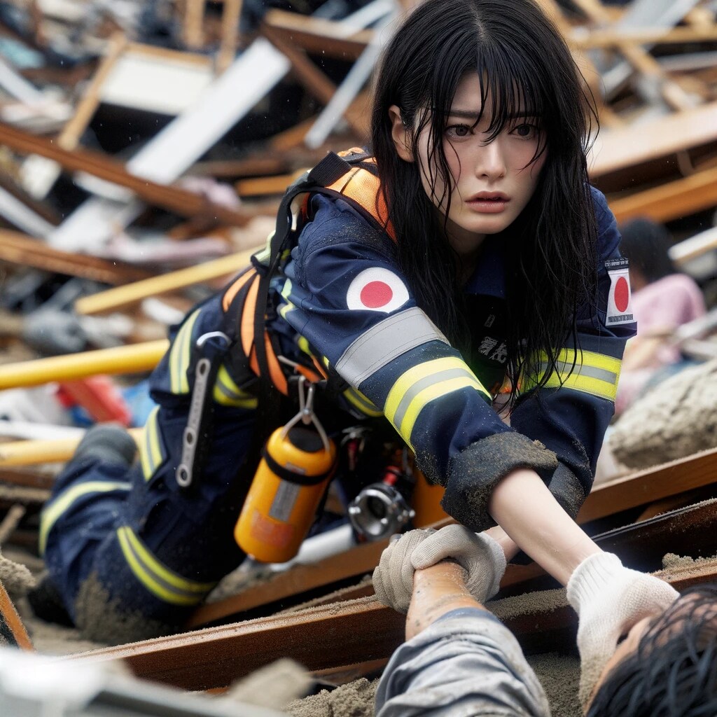 災害救助活動をする女性隊員